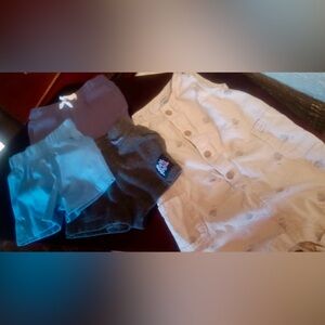 3 Pairs baby shorts & 1 Buttonup Jumper Size 12months